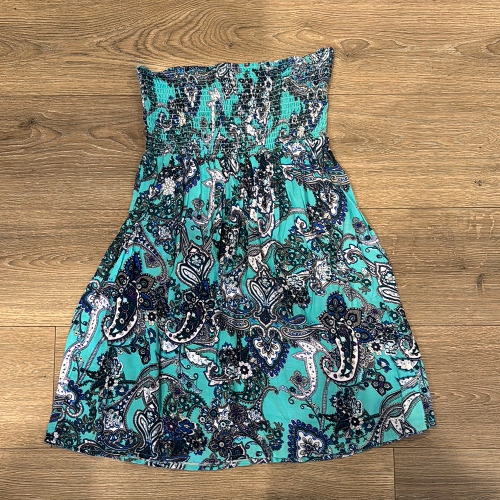 Strapless Smocked Paisley Dress